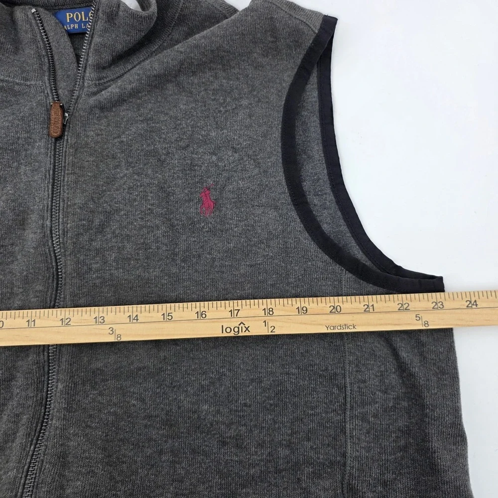 Polo Ralph Lauren Vest Mens XL Gray Full Zip Cotton Sleeveless Layering Sweater